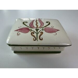 Vintage Stangl Terra Rose Lidded Trinket Box Hand-Painted Floral Mid-Century USA